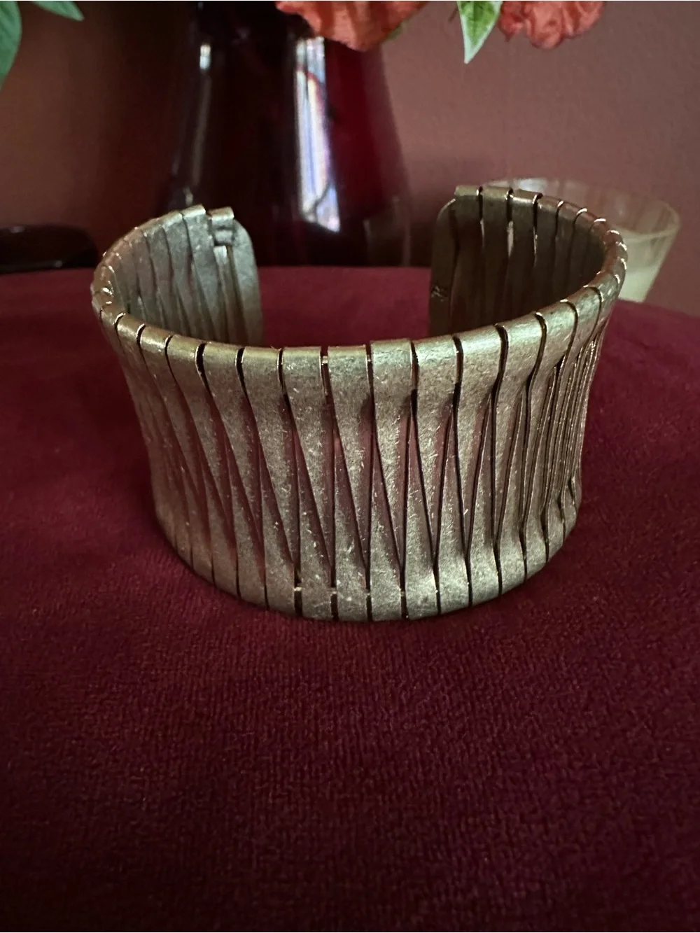 Vintage Metallic light gold tone Wide Cuff Bracelet - Brand Unmarked